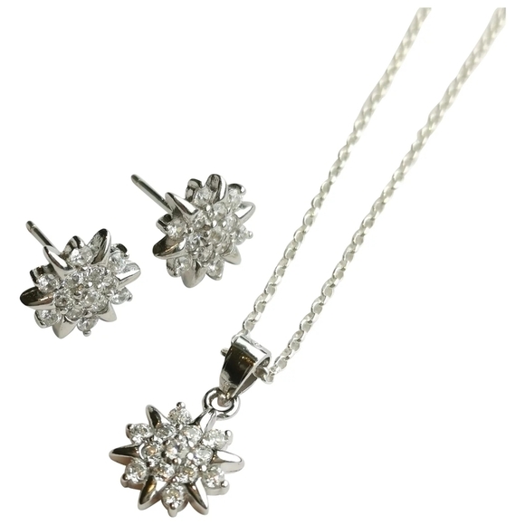 Sterling silver cz starburst necklace earring set NEW - Picture 1 of 6